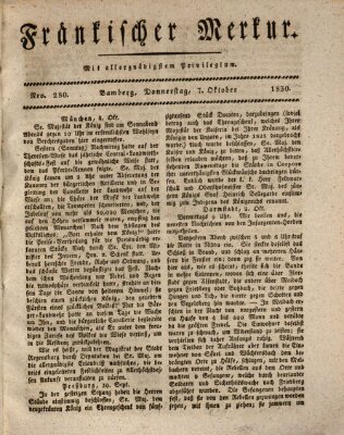 Fränkischer Merkur (Bamberger Zeitung) Donnerstag 7. Oktober 1830