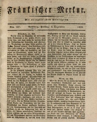 Fränkischer Merkur (Bamberger Zeitung) Freitag 3. Dezember 1830