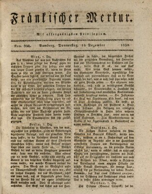 Fränkischer Merkur (Bamberger Zeitung) Donnerstag 16. Dezember 1830