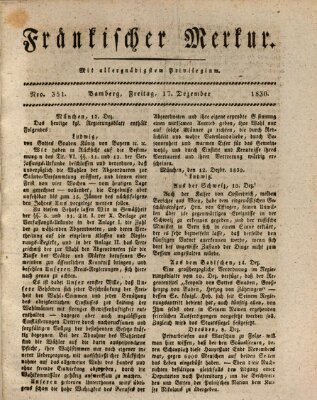 Fränkischer Merkur (Bamberger Zeitung) Freitag 17. Dezember 1830