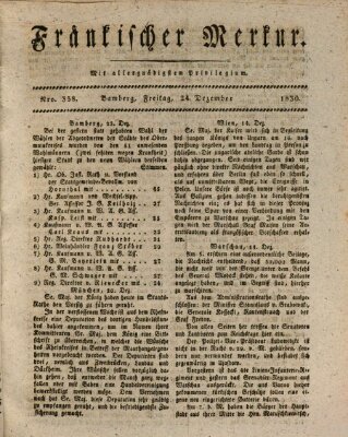 Fränkischer Merkur (Bamberger Zeitung) Freitag 24. Dezember 1830