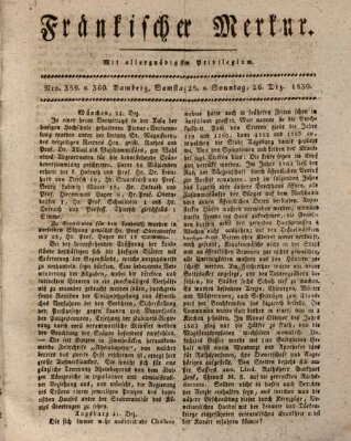 Fränkischer Merkur (Bamberger Zeitung) Samstag 25. Dezember 1830