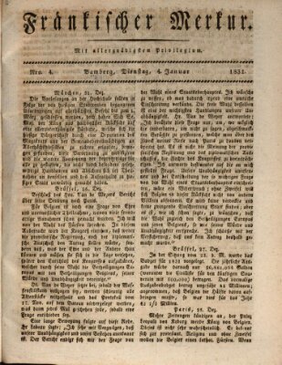 Fränkischer Merkur (Bamberger Zeitung) Dienstag 4. Januar 1831