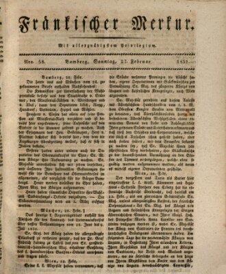 Fränkischer Merkur (Bamberger Zeitung) Sonntag 27. Februar 1831