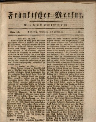 Fränkischer Merkur (Bamberger Zeitung) Montag 28. Februar 1831