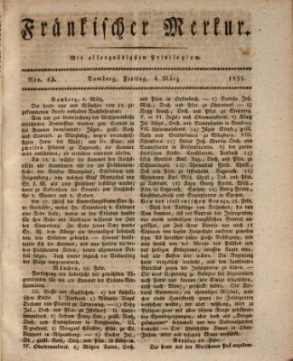 Fränkischer Merkur (Bamberger Zeitung) Freitag 4. März 1831