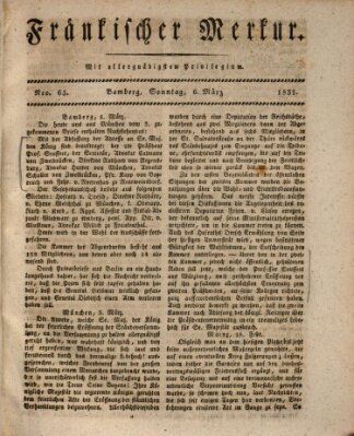 Fränkischer Merkur (Bamberger Zeitung) Sonntag 6. März 1831