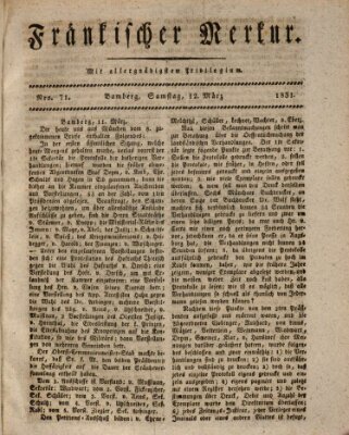 Fränkischer Merkur (Bamberger Zeitung) Samstag 12. März 1831