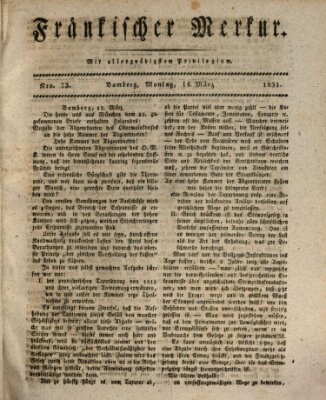 Fränkischer Merkur (Bamberger Zeitung) Montag 14. März 1831