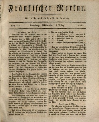 Fränkischer Merkur (Bamberger Zeitung) Mittwoch 16. März 1831