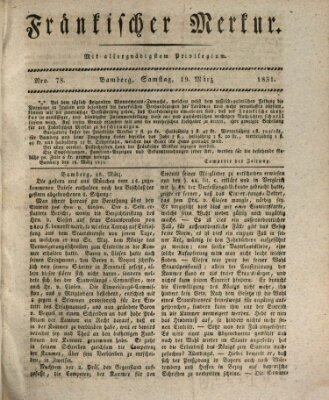 Fränkischer Merkur (Bamberger Zeitung) Samstag 19. März 1831