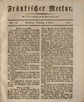 Fränkischer Merkur (Bamberger Zeitung) Samstag 2. April 1831