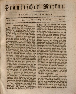 Fränkischer Merkur (Bamberger Zeitung) Donnerstag 21. April 1831