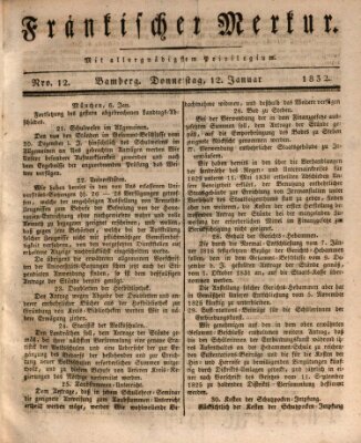 Fränkischer Merkur (Bamberger Zeitung) Donnerstag 12. Januar 1832