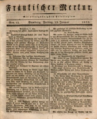 Fränkischer Merkur (Bamberger Zeitung) Freitag 13. Januar 1832