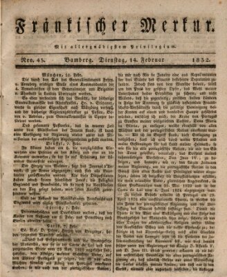 Fränkischer Merkur (Bamberger Zeitung) Dienstag 14. Februar 1832