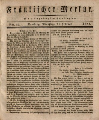 Fränkischer Merkur (Bamberger Zeitung) Dienstag 21. Februar 1832