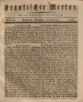 Fränkischer Merkur (Bamberger Zeitung) Samstag 25. Februar 1832