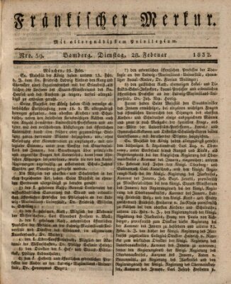 Fränkischer Merkur (Bamberger Zeitung) Dienstag 28. Februar 1832