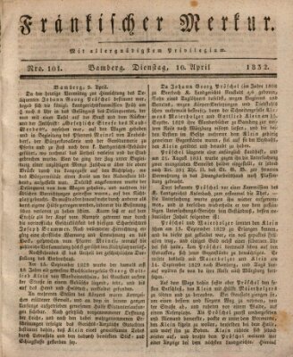 Fränkischer Merkur (Bamberger Zeitung) Dienstag 10. April 1832