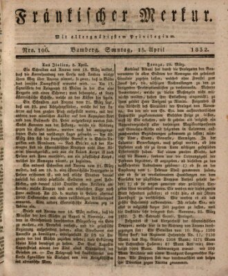 Fränkischer Merkur (Bamberger Zeitung) Sonntag 15. April 1832