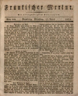 Fränkischer Merkur (Bamberger Zeitung) Dienstag 17. April 1832