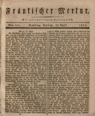 Fränkischer Merkur (Bamberger Zeitung) Freitag 20. April 1832