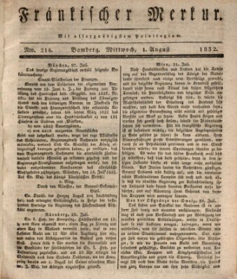 Fränkischer Merkur (Bamberger Zeitung) Mittwoch 1. August 1832