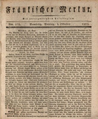 Fränkischer Merkur (Bamberger Zeitung) Montag 1. Oktober 1832