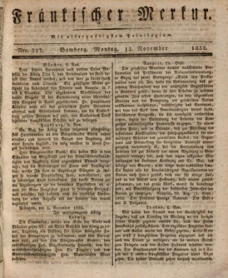 Fränkischer Merkur (Bamberger Zeitung) Montag 12. November 1832