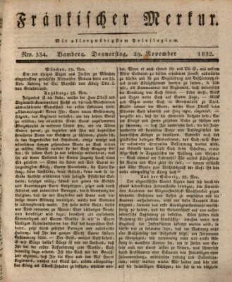 Fränkischer Merkur (Bamberger Zeitung) Donnerstag 29. November 1832