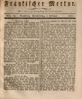 Fränkischer Merkur (Bamberger Zeitung) Donnerstag 7. Februar 1833