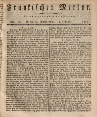 Fränkischer Merkur (Bamberger Zeitung) Donnerstag 14. Februar 1833