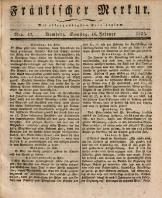 Fränkischer Merkur (Bamberger Zeitung) Samstag 16. Februar 1833