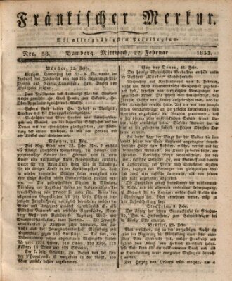 Fränkischer Merkur (Bamberger Zeitung) Mittwoch 27. Februar 1833