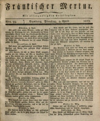 Fränkischer Merkur (Bamberger Zeitung) Dienstag 9. April 1833