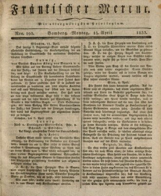 Fränkischer Merkur (Bamberger Zeitung) Montag 15. April 1833