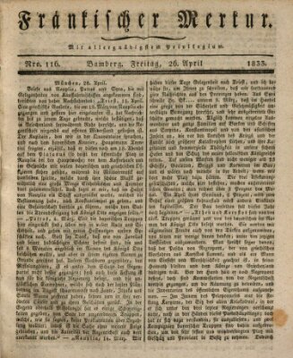 Fränkischer Merkur (Bamberger Zeitung) Freitag 26. April 1833