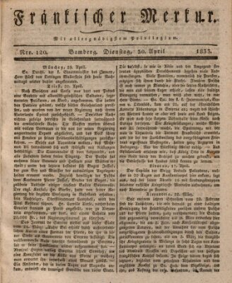 Fränkischer Merkur (Bamberger Zeitung) Dienstag 30. April 1833