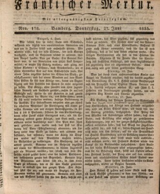 Fränkischer Merkur (Bamberger Zeitung) Donnerstag 27. Juni 1833