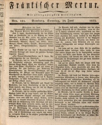 Fränkischer Merkur (Bamberger Zeitung) Sonntag 30. Juni 1833