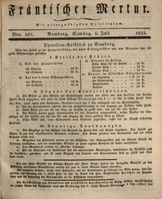 Fränkischer Merkur (Bamberger Zeitung) Samstag 6. Juli 1833