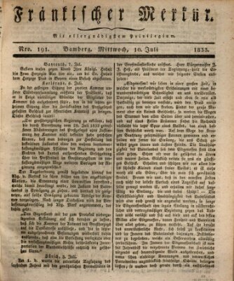 Fränkischer Merkur (Bamberger Zeitung) Mittwoch 10. Juli 1833