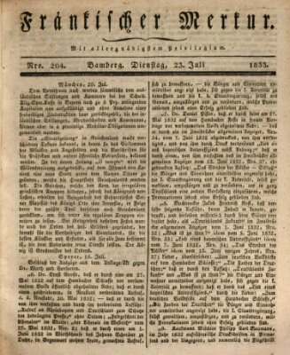 Fränkischer Merkur (Bamberger Zeitung) Dienstag 23. Juli 1833