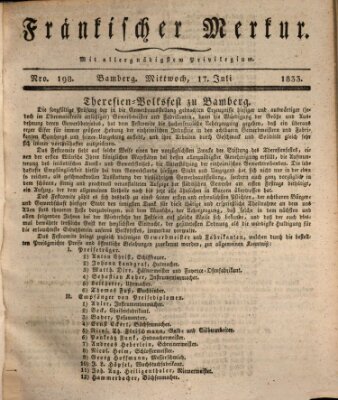 Fränkischer Merkur (Bamberger Zeitung) Mittwoch 17. Juli 1833