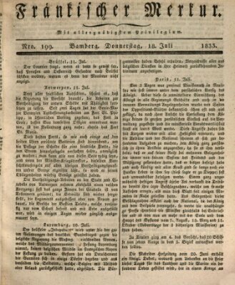 Fränkischer Merkur (Bamberger Zeitung) Donnerstag 18. Juli 1833