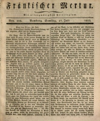 Fränkischer Merkur (Bamberger Zeitung) Samstag 27. Juli 1833