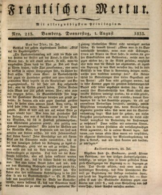 Fränkischer Merkur (Bamberger Zeitung) Donnerstag 1. August 1833