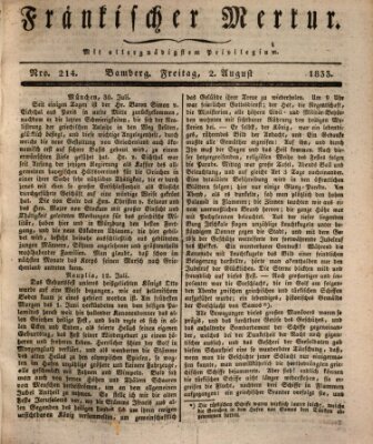 Fränkischer Merkur (Bamberger Zeitung) Freitag 2. August 1833
