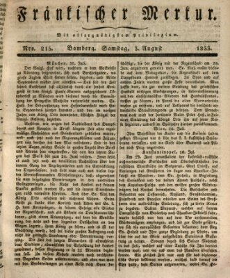 Fränkischer Merkur (Bamberger Zeitung) Samstag 3. August 1833